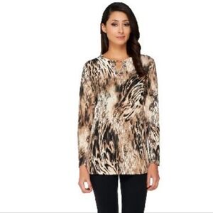 Susan Graver Brown and Gold Animal Print Beaded Tunic Nwot Smoke Free Home